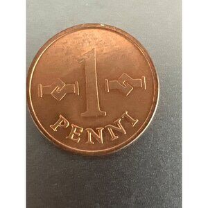 1967 Finland 1 Penni Coin Suomi Tasavalta Copper Collectible Currency